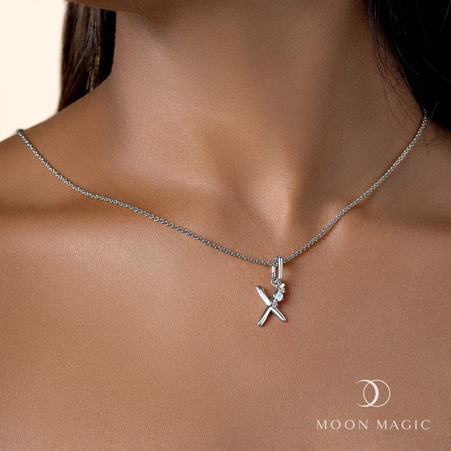 Moonstone Necklace - Lucky Letter X Moon Magic