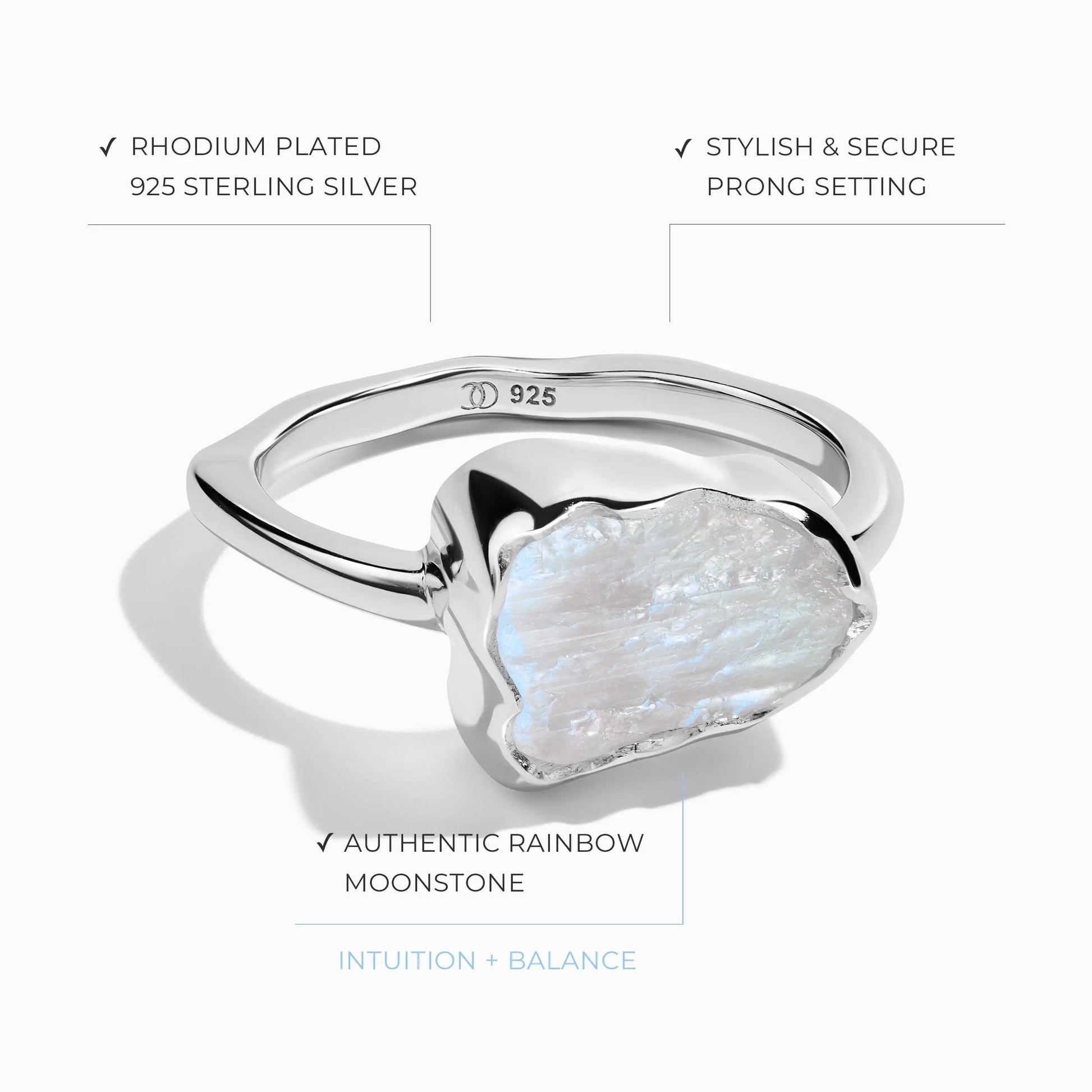 Raw Crystal Ring - Sacred Moonstone Moon Magic