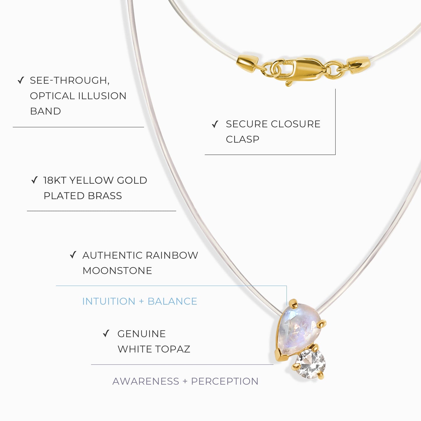 Floating Necklace - Toi Et Moi Moonstone & White Topaz Moon Magic