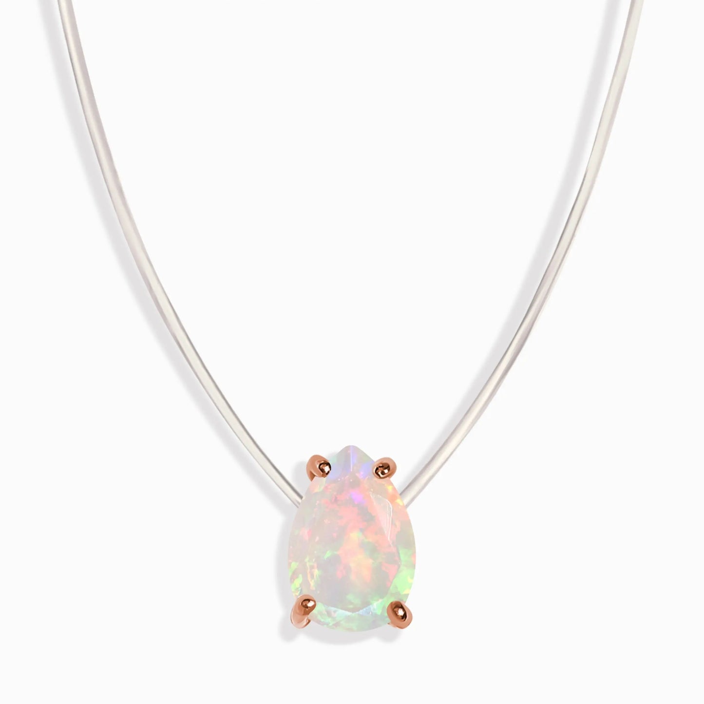 Opal Necklace Floating Sway - October Birthstone Moon Magic