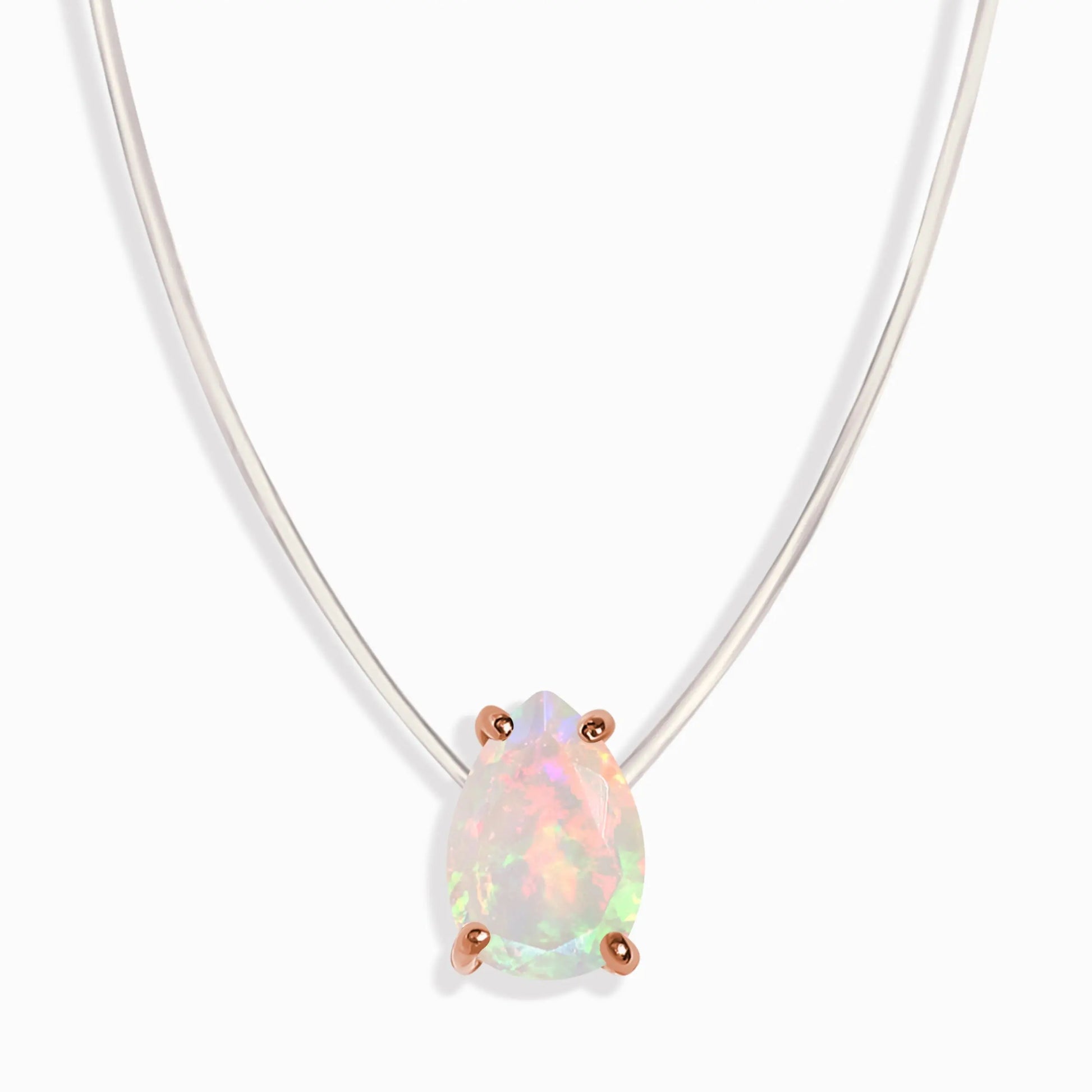 Opal Necklace Floating Sway - October Birthstone Moon Magic