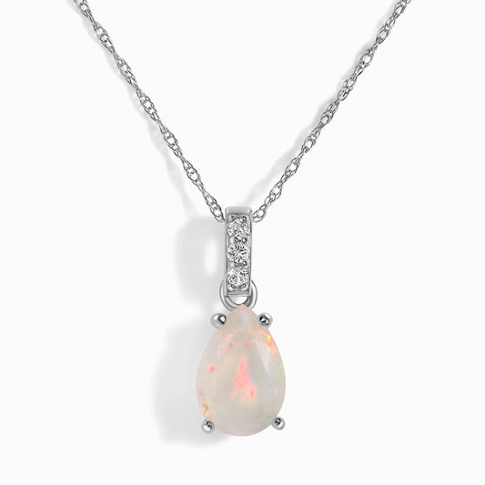 Opal Diamond Necklace Sway - October Birthstone Moon Magic