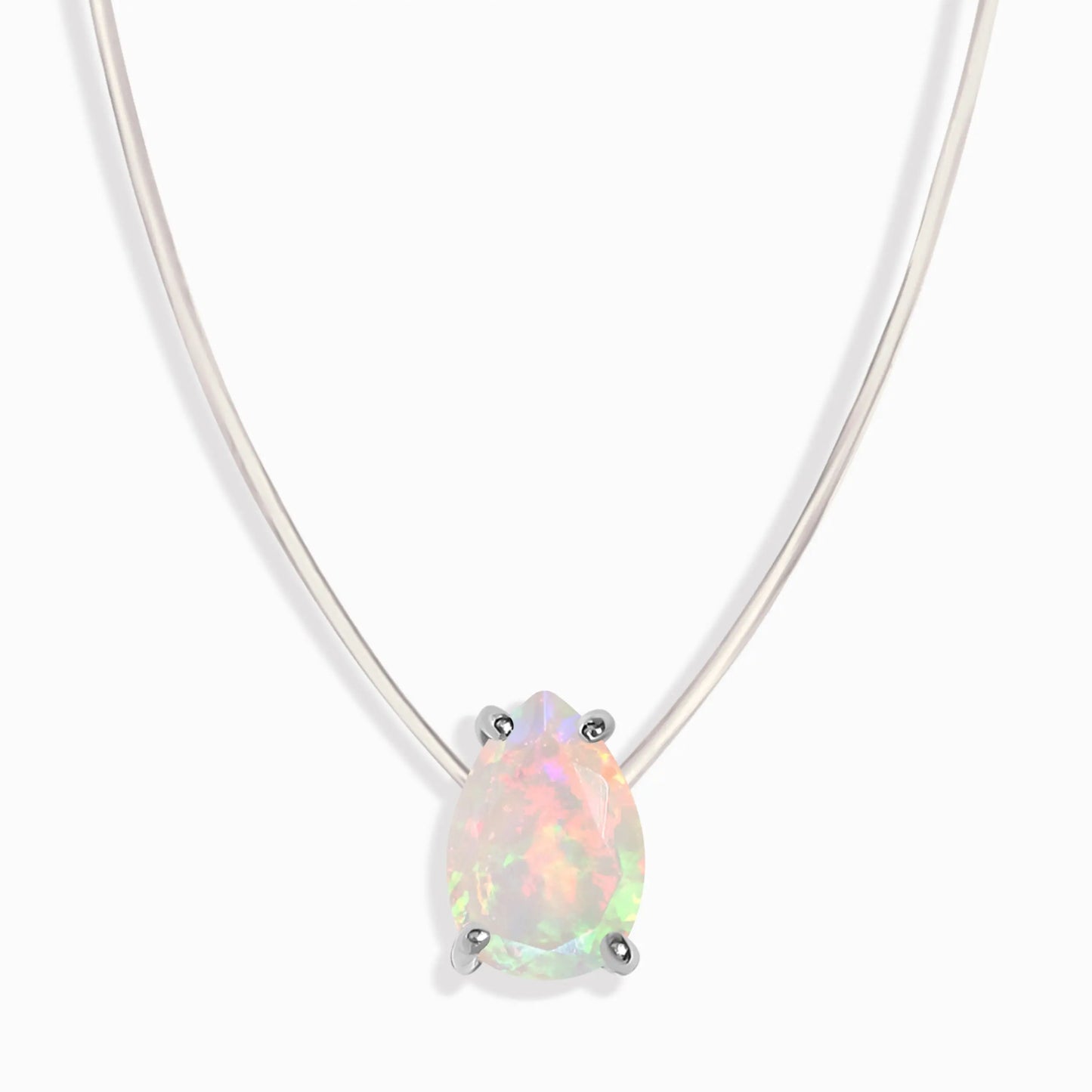 Opal Necklace Floating Sway - October Birthstone Moon Magic