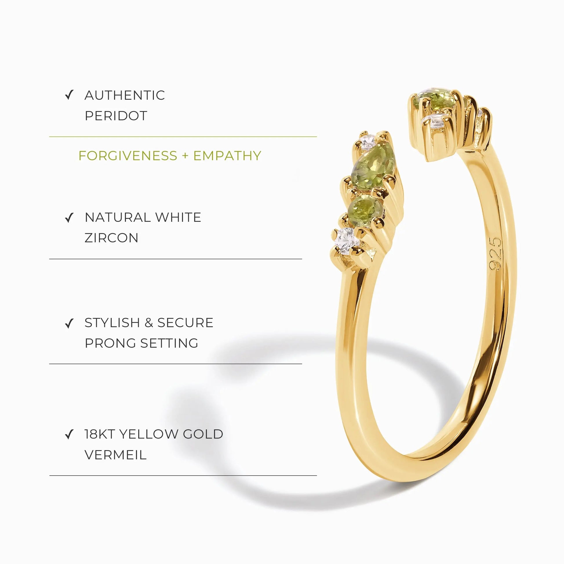 Adjustable Peridot Ring Flourish - August Birthstone Moon Magic