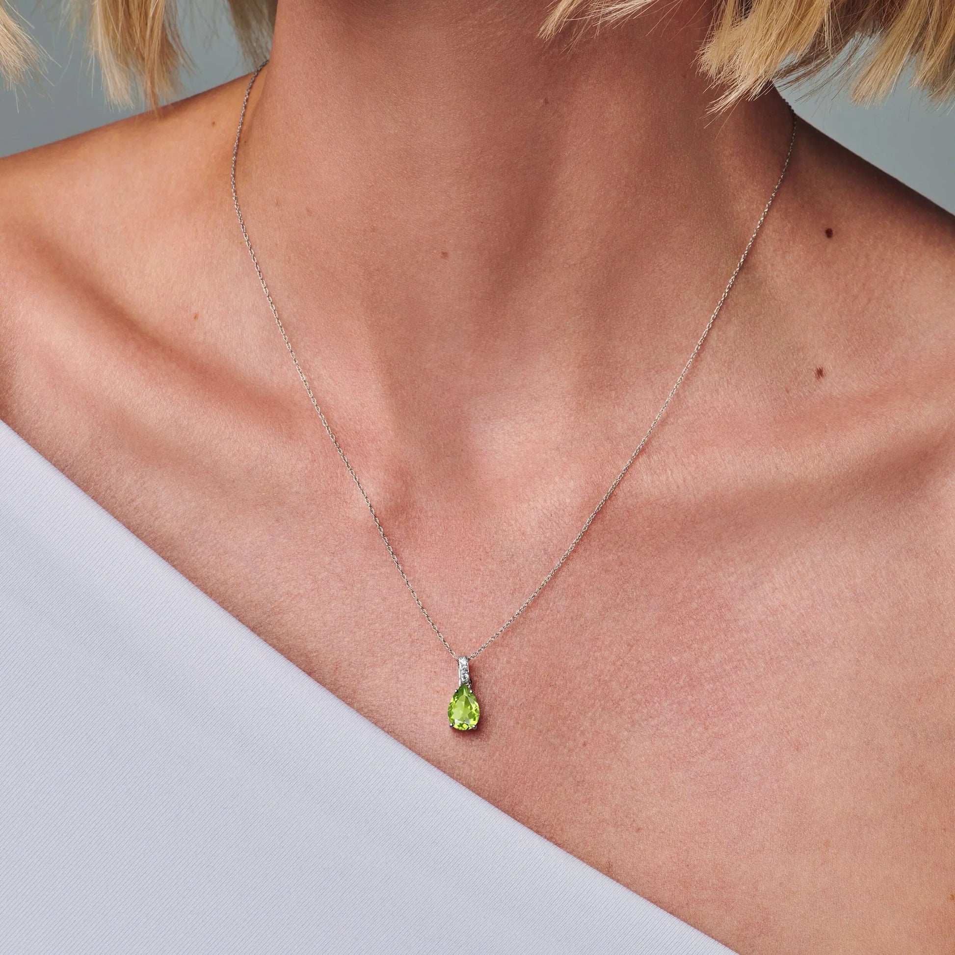 Peridot Diamond Necklace Sway - August Birthstone Moon Magic
