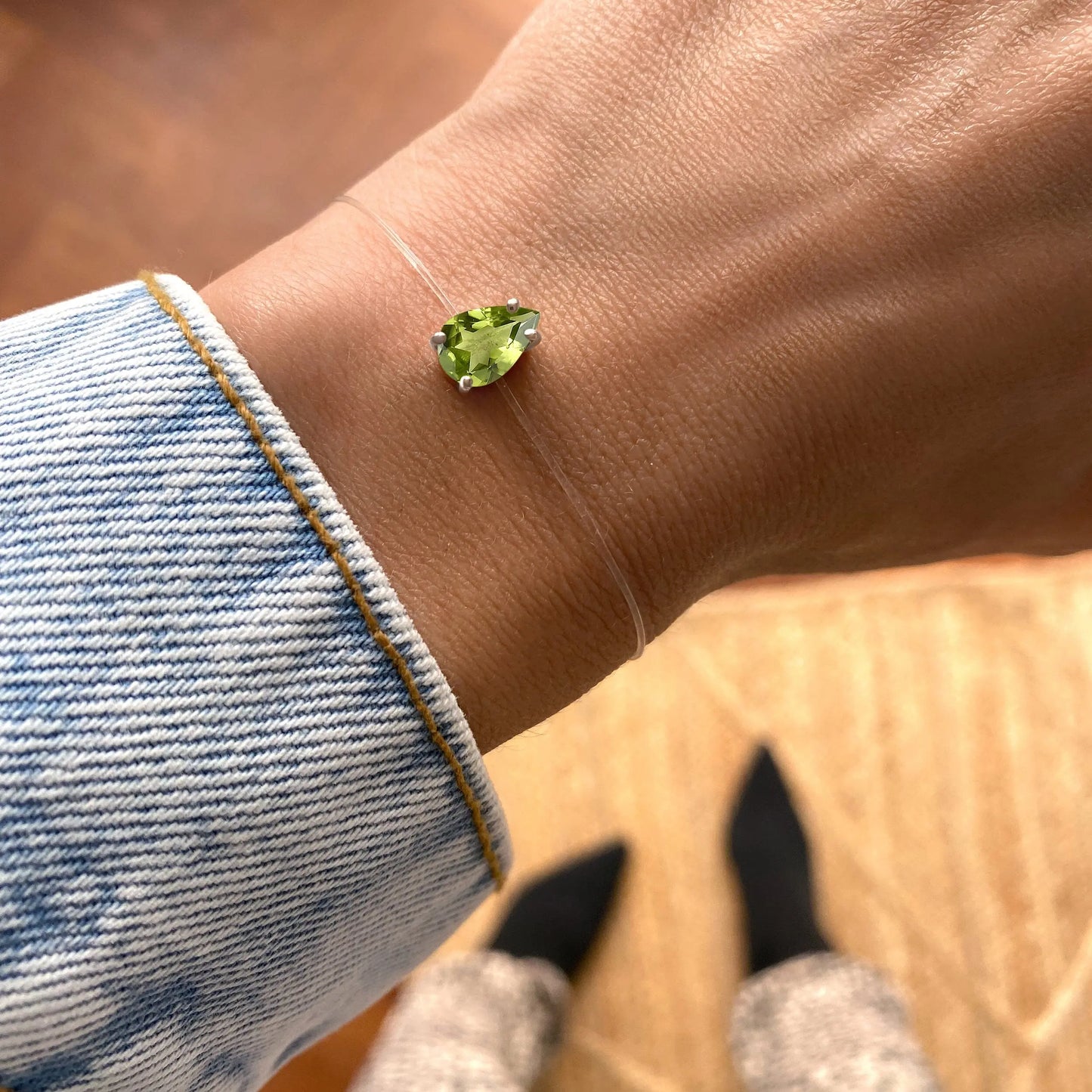 Peridot Bracelet Floating Sway - August Birthstone Moon Magic