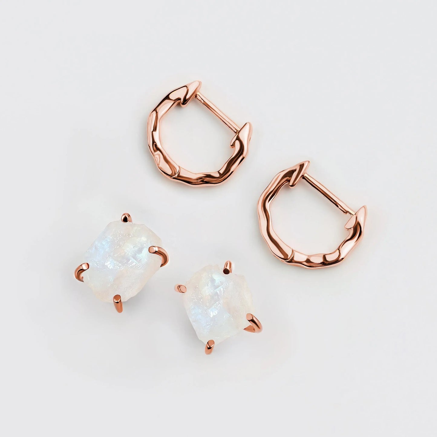 Raw Moonstone Hoop Earring Set - Pure Power Moon Magic