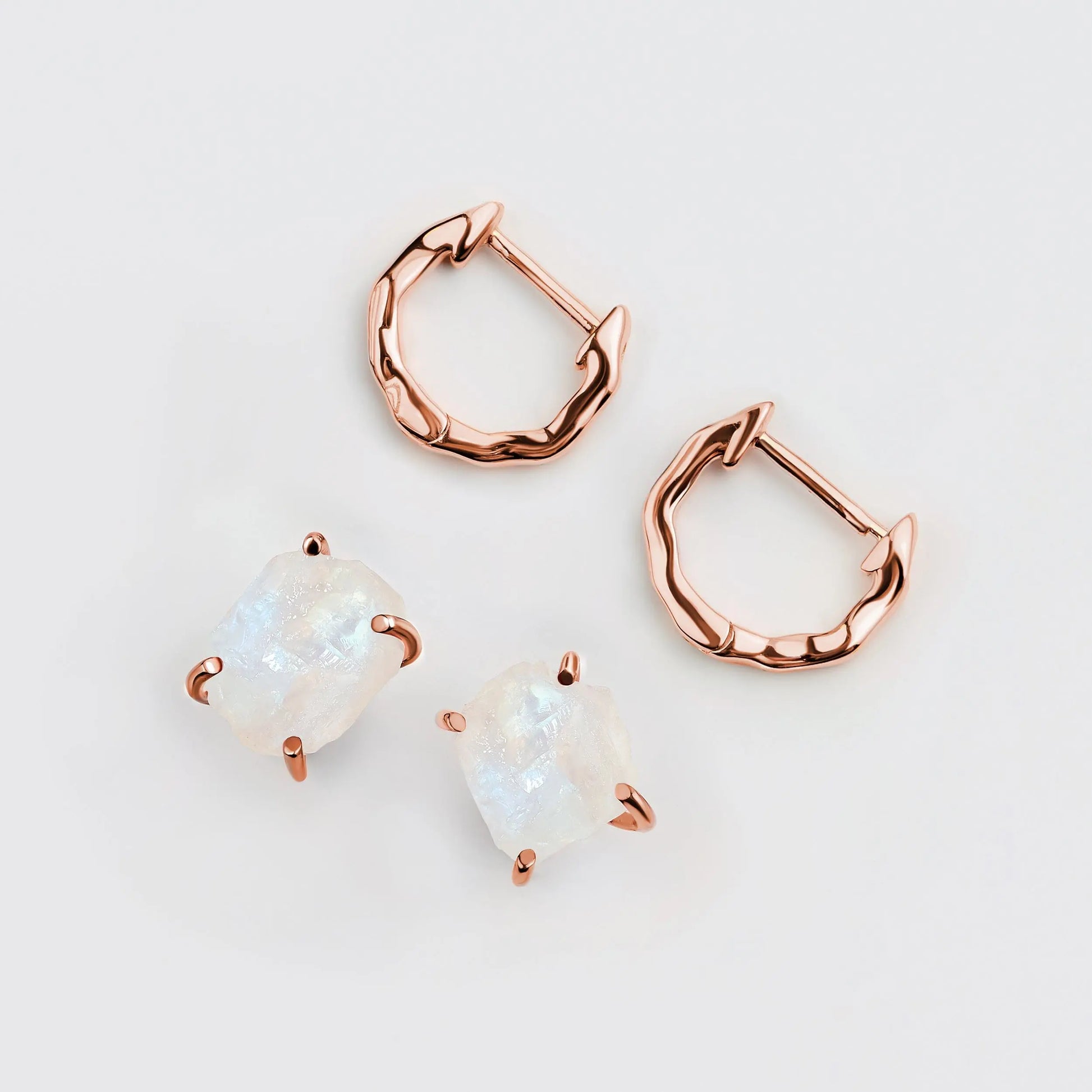 Raw Moonstone Hoop Earring Set - Pure Power Moon Magic