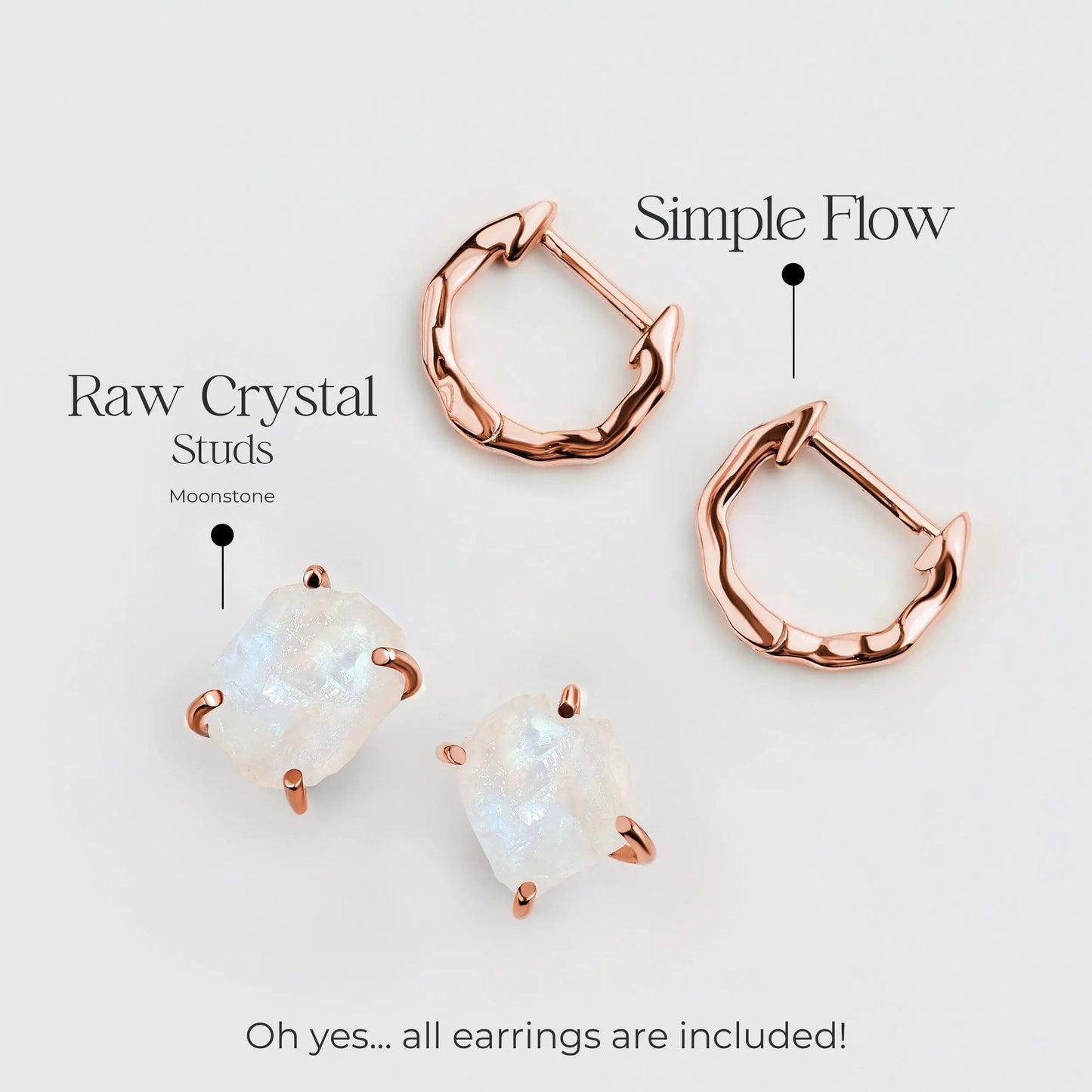 Raw Moonstone Hoop Earring Set - Pure Power Moon Magic