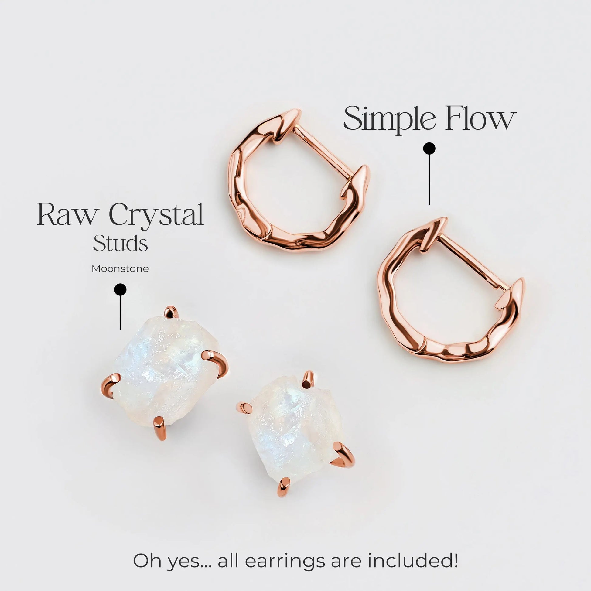 Raw Moonstone Hoop Earring Set - Pure Power Moon Magic