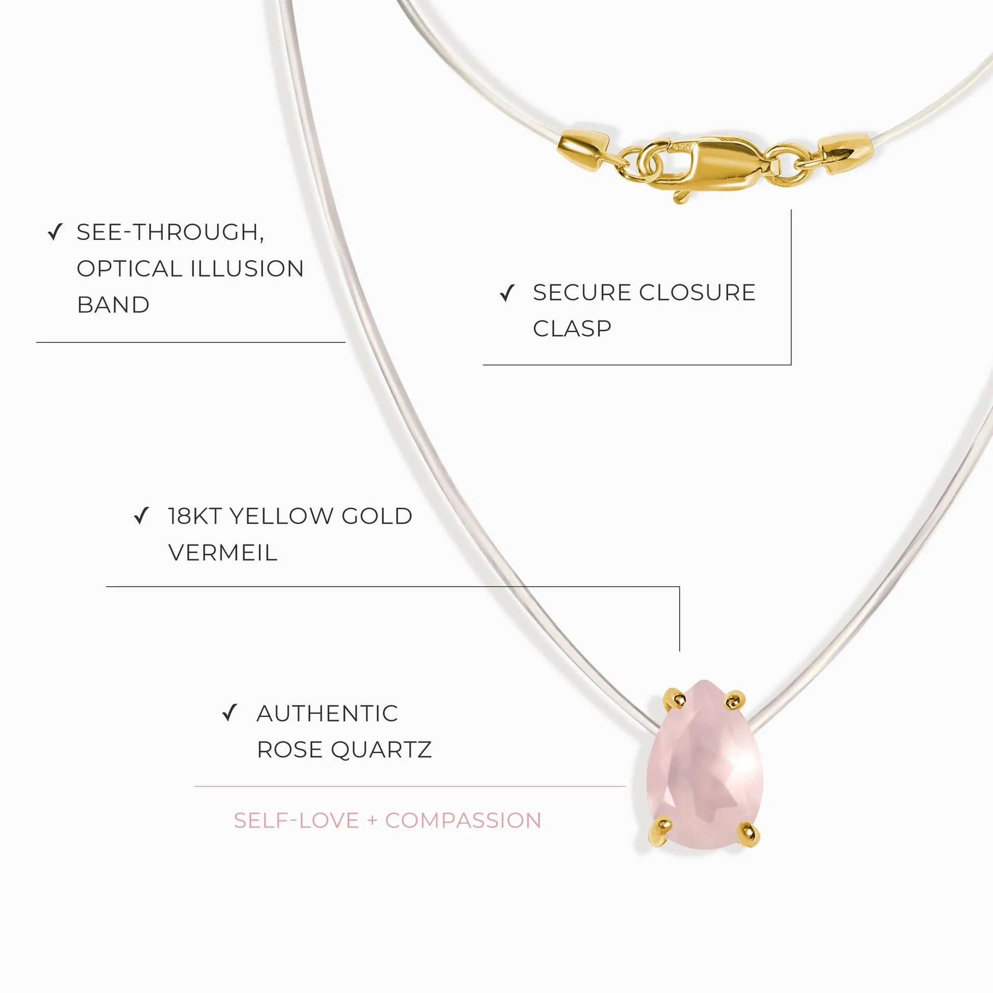 Rose Quartz Necklace - Floating Sway Moon Magic