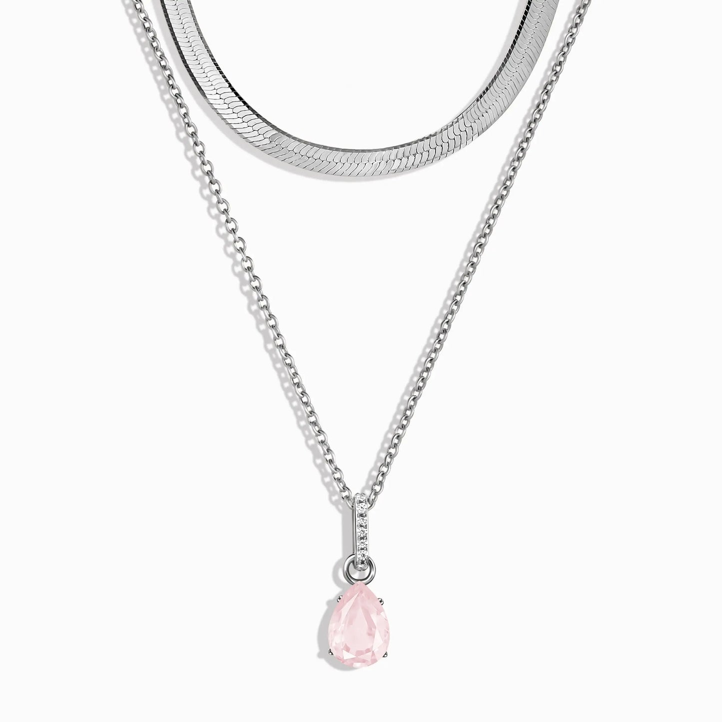 Rose Quartz Birthstone Sway Necklace & Herringbone Chain Moon Magic