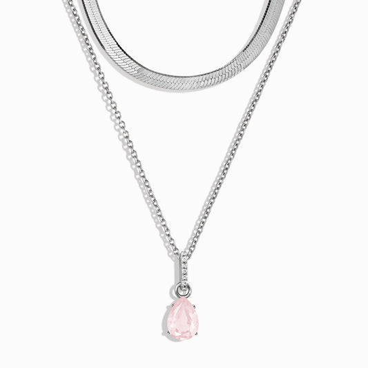 Rose Quartz Birthstone Sway Necklace & Herringbone Chain Moon Magic