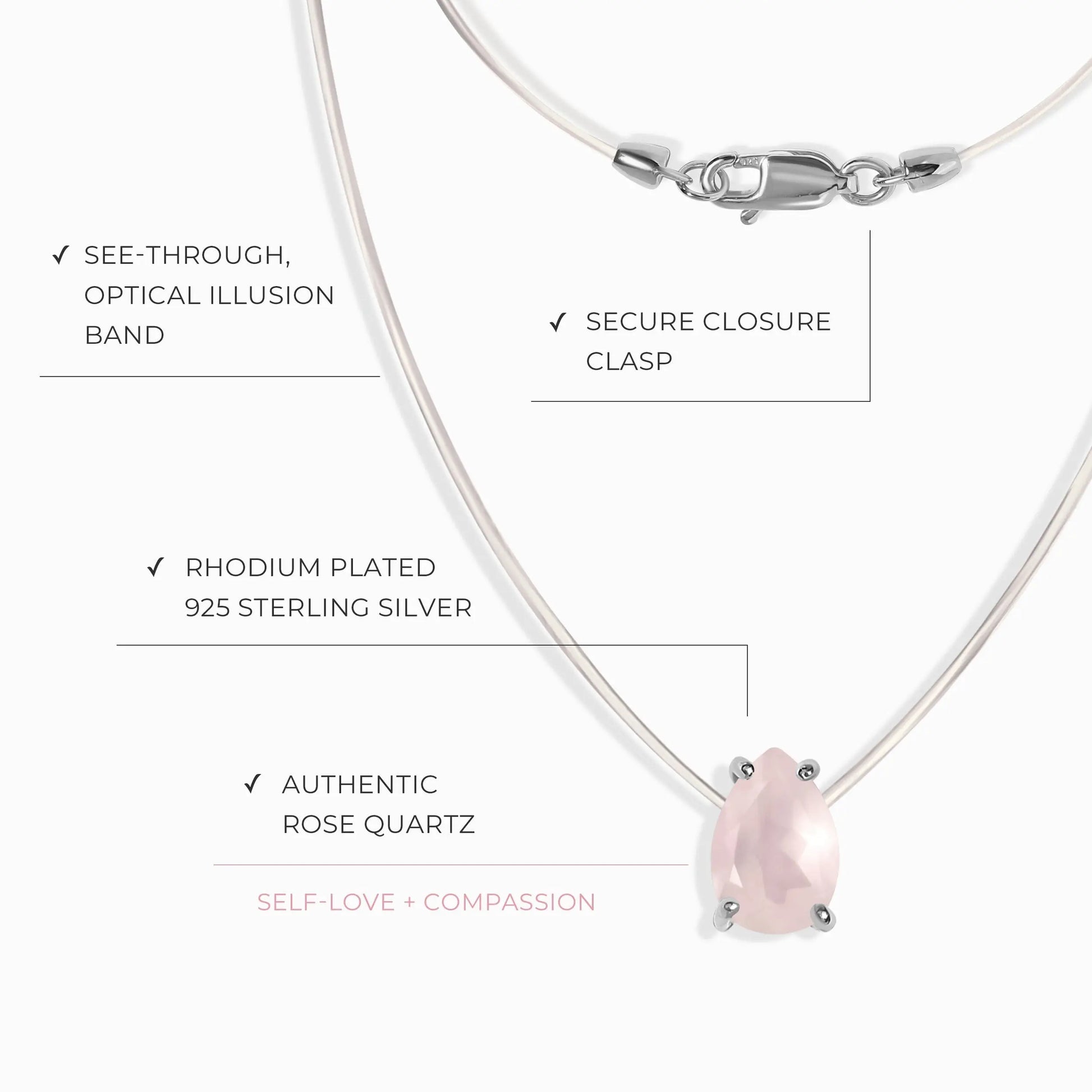 Rose Quartz Necklace - Floating Sway Moon Magic