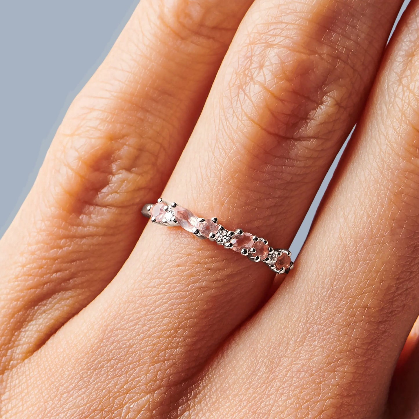 Rose Quartz White Zircon Ring - Grace Moon Magic