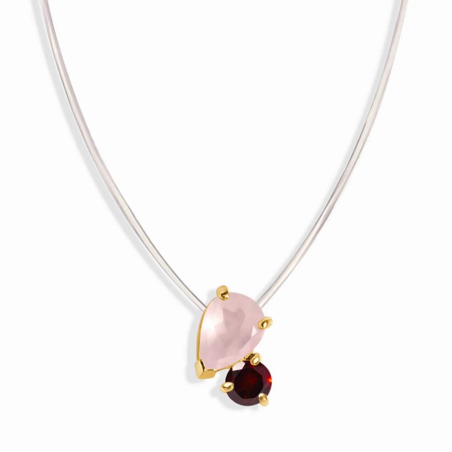 Floating Necklace - Toi Et Moi Rose Quartz & Garnet Moon Magic