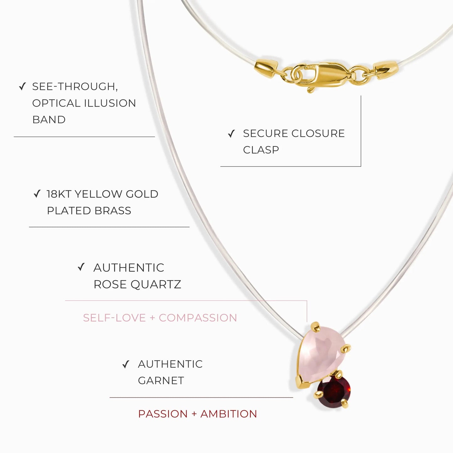 Floating Necklace - Toi Et Moi Rose Quartz & Garnet Moon Magic