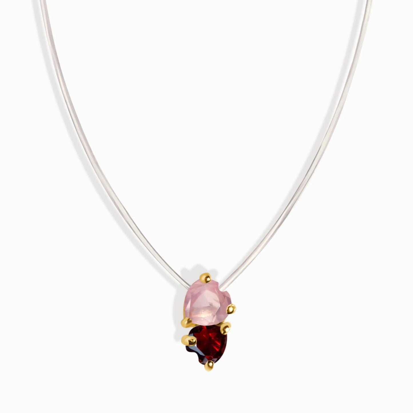 Rose Quartz & Garnet Necklace - Floating Hearts Moon Magic