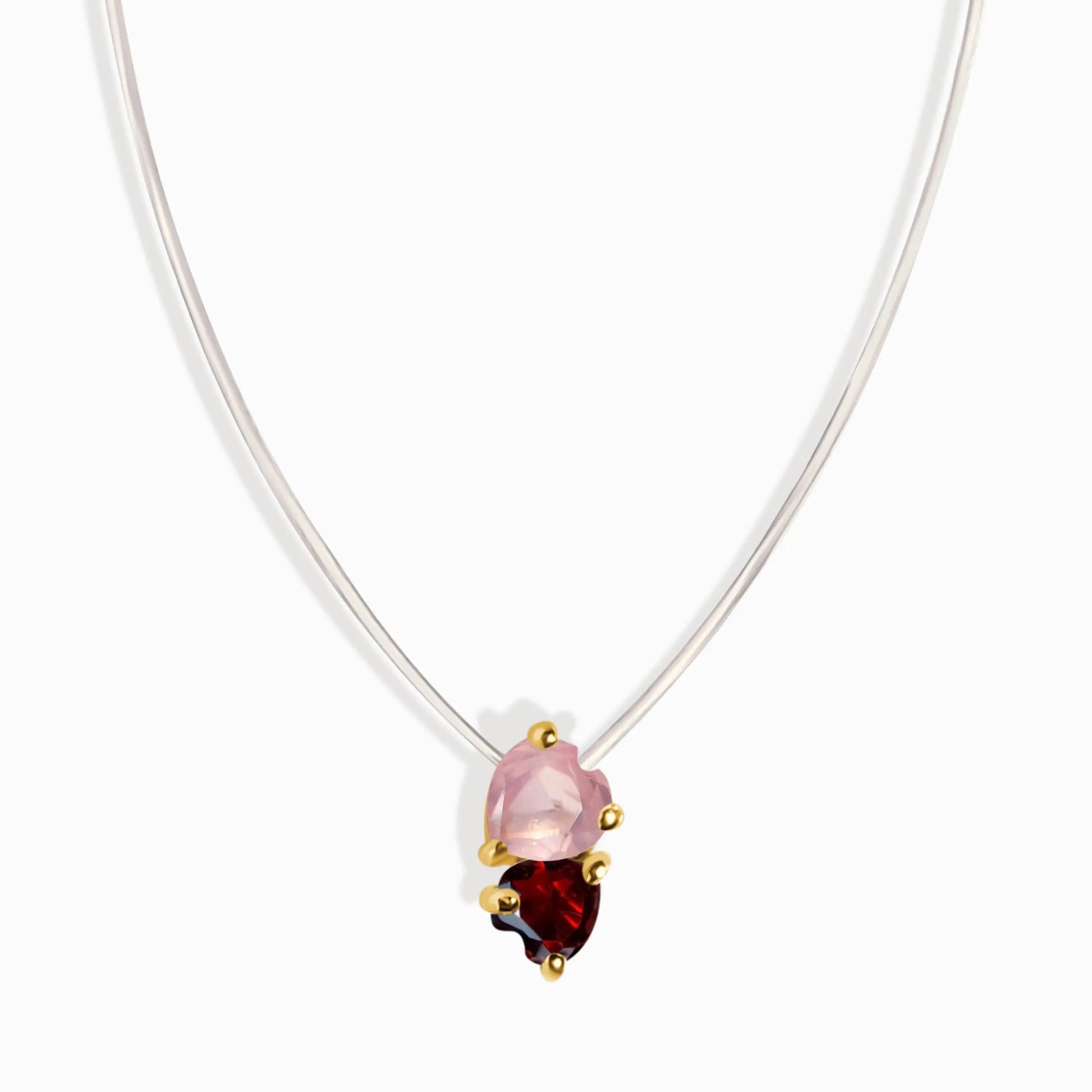 Rose Quartz & Garnet Necklace - Floating Hearts Moon Magic