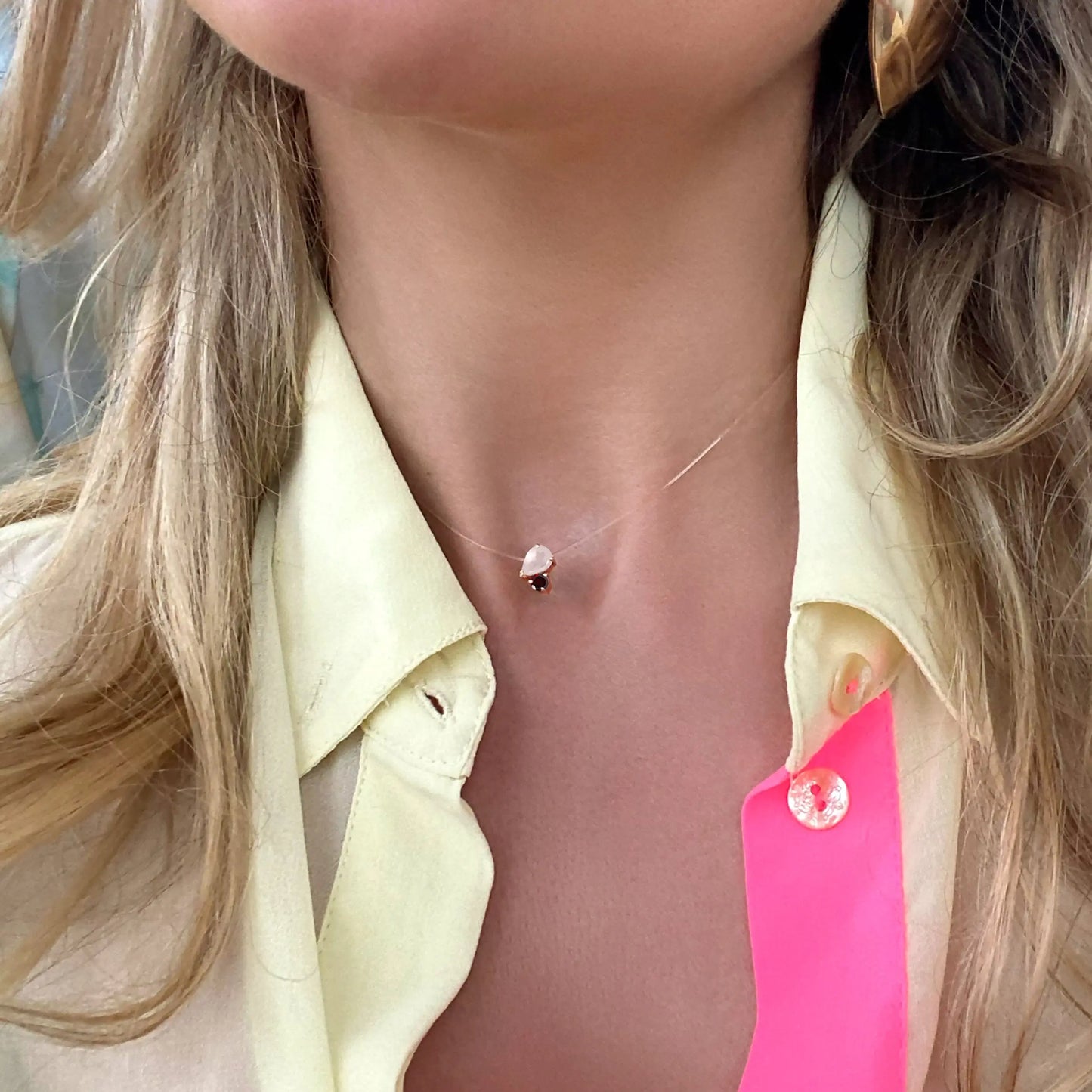 Floating Necklace - Toi Et Moi Rose Quartz & Garnet Moon Magic