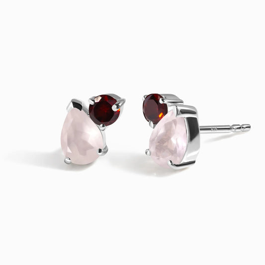 Rose Quartz Garnet Studs - Toi Et Moi Moon Magic