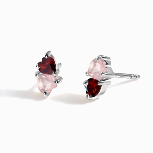 Rose Quartz & Garnet Earrings - Floating Hearts Moon Magic