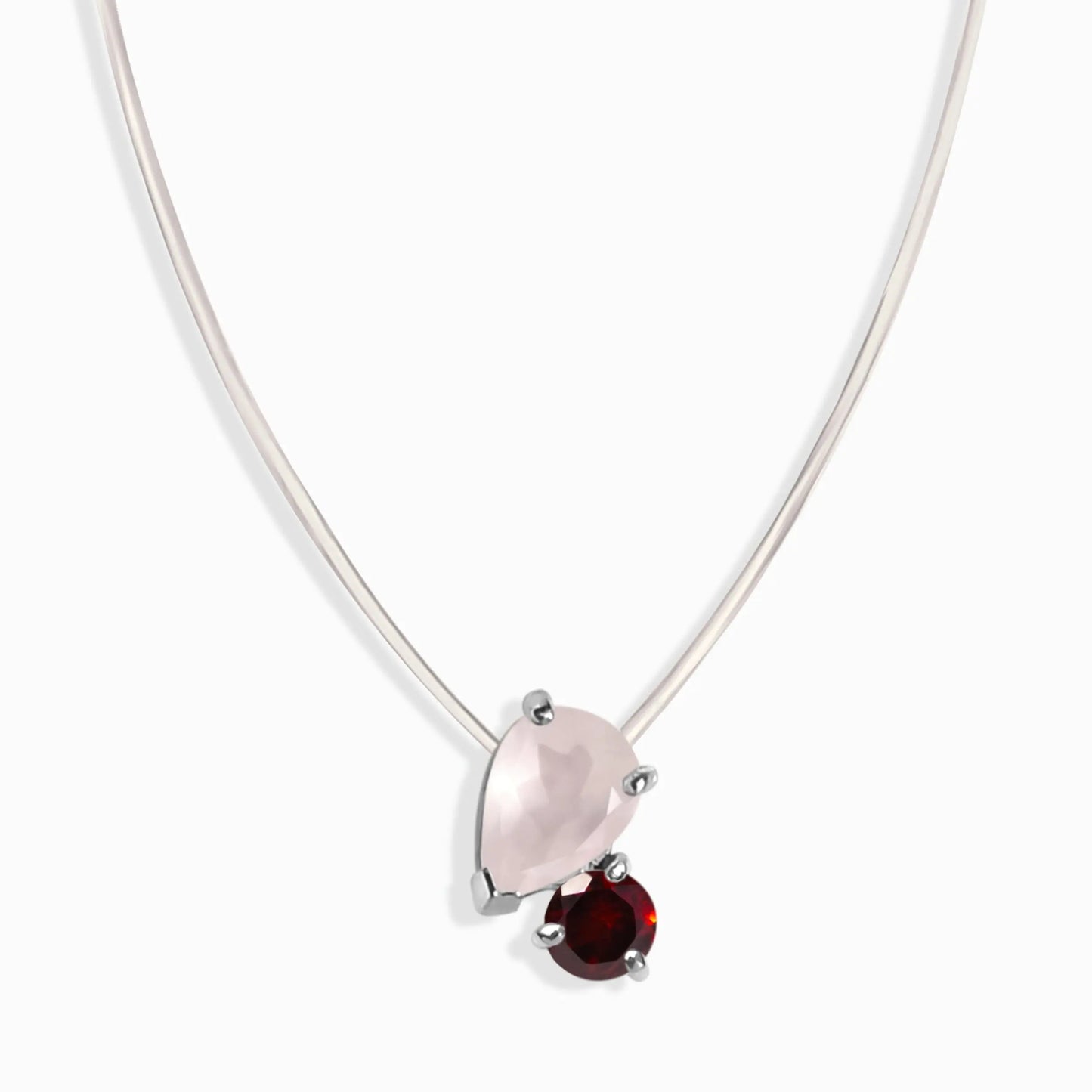 Floating Necklace - Toi Et Moi Rose Quartz & Garnet Moon Magic