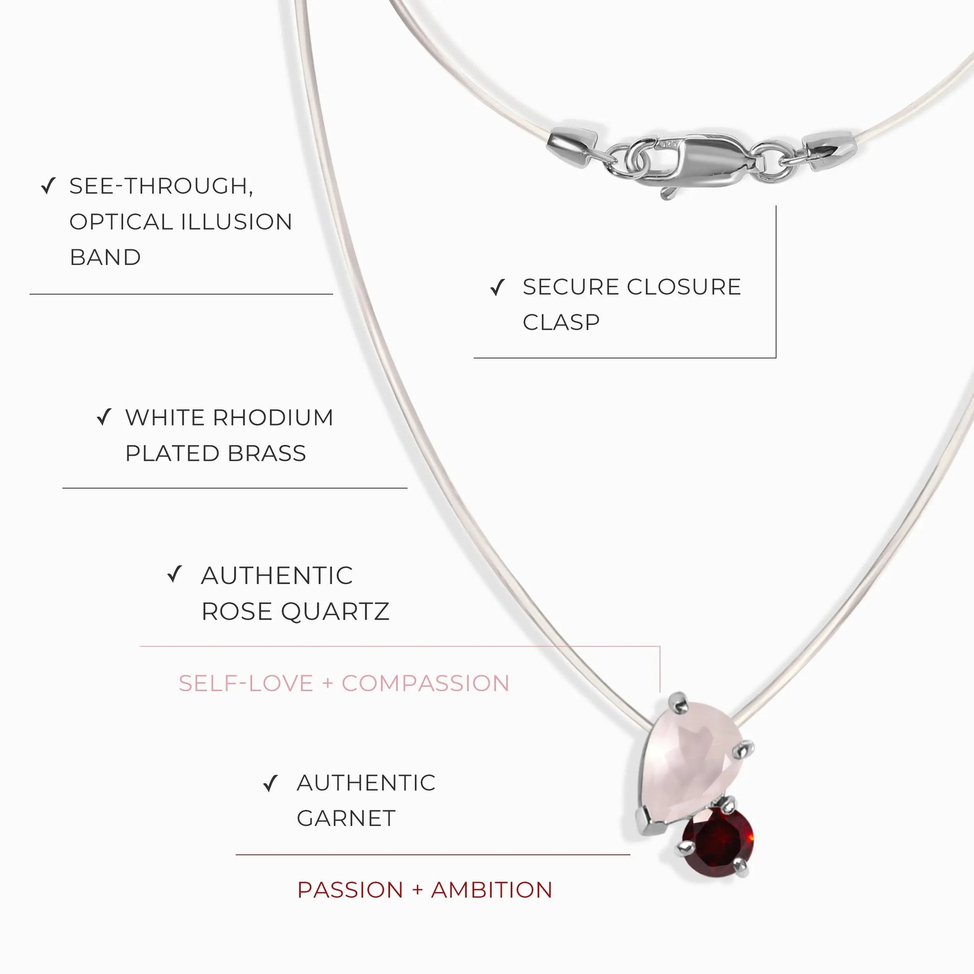 Floating Necklace - Toi Et Moi Rose Quartz & Garnet Moon Magic