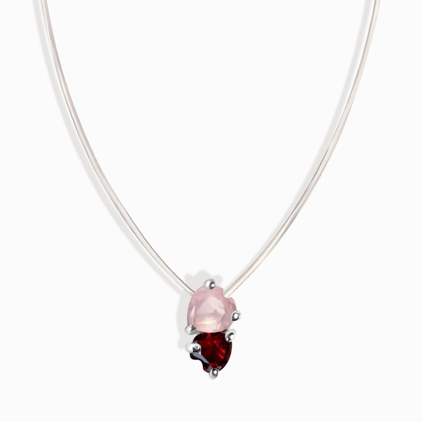 Rose Quartz & Garnet Necklace - Floating Hearts Moon Magic