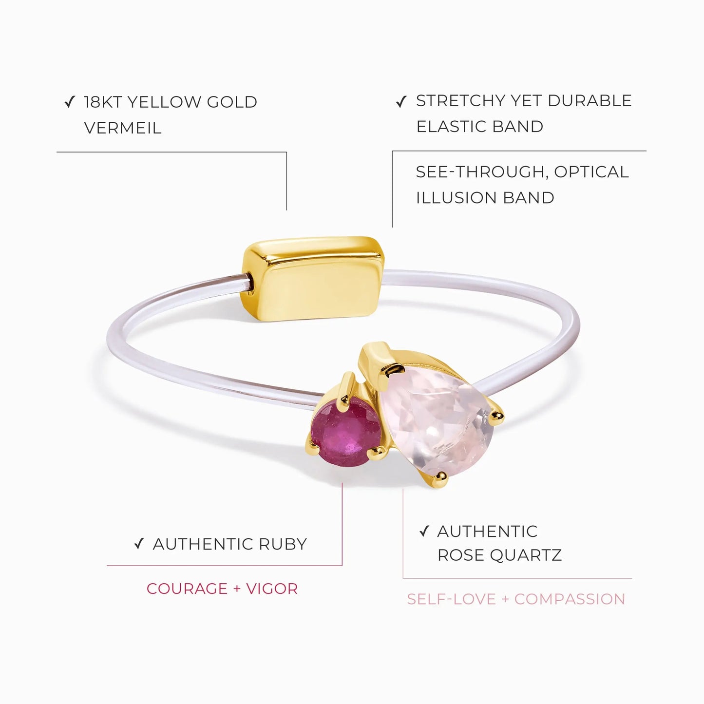 Floating Ring - Toi Et Moi Rose Quartz & Ruby Moon Magic