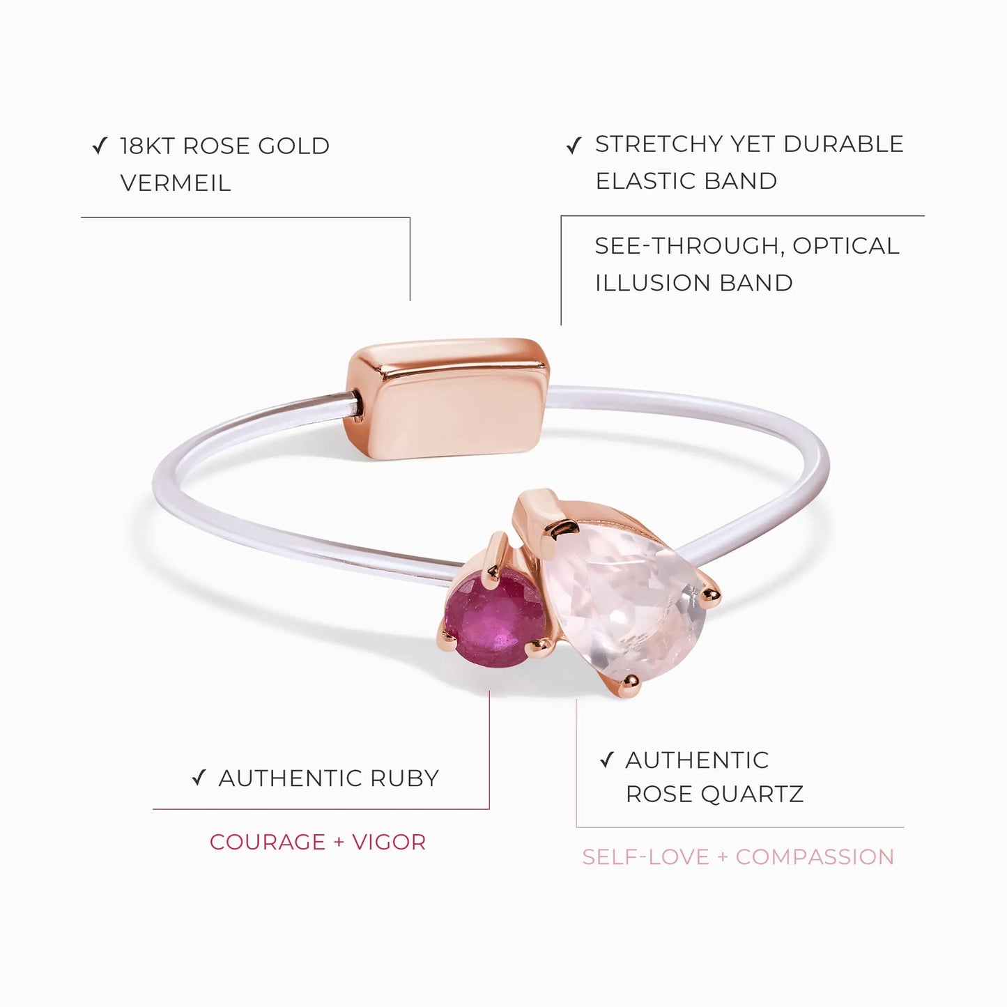 Floating Ring - Toi Et Moi Rose Quartz & Ruby Moon Magic