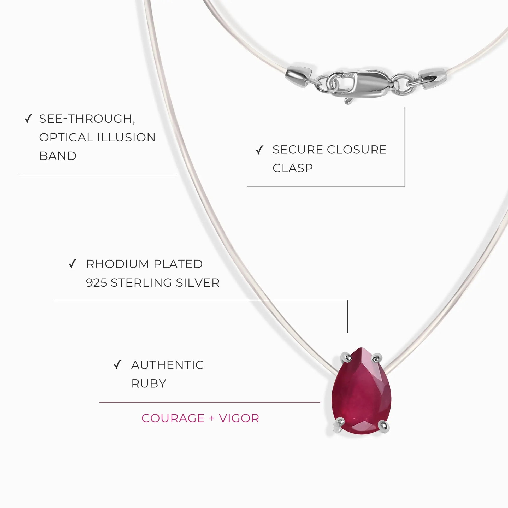 Ruby Necklace Floating Sway - July Birthstone Moon Magic
