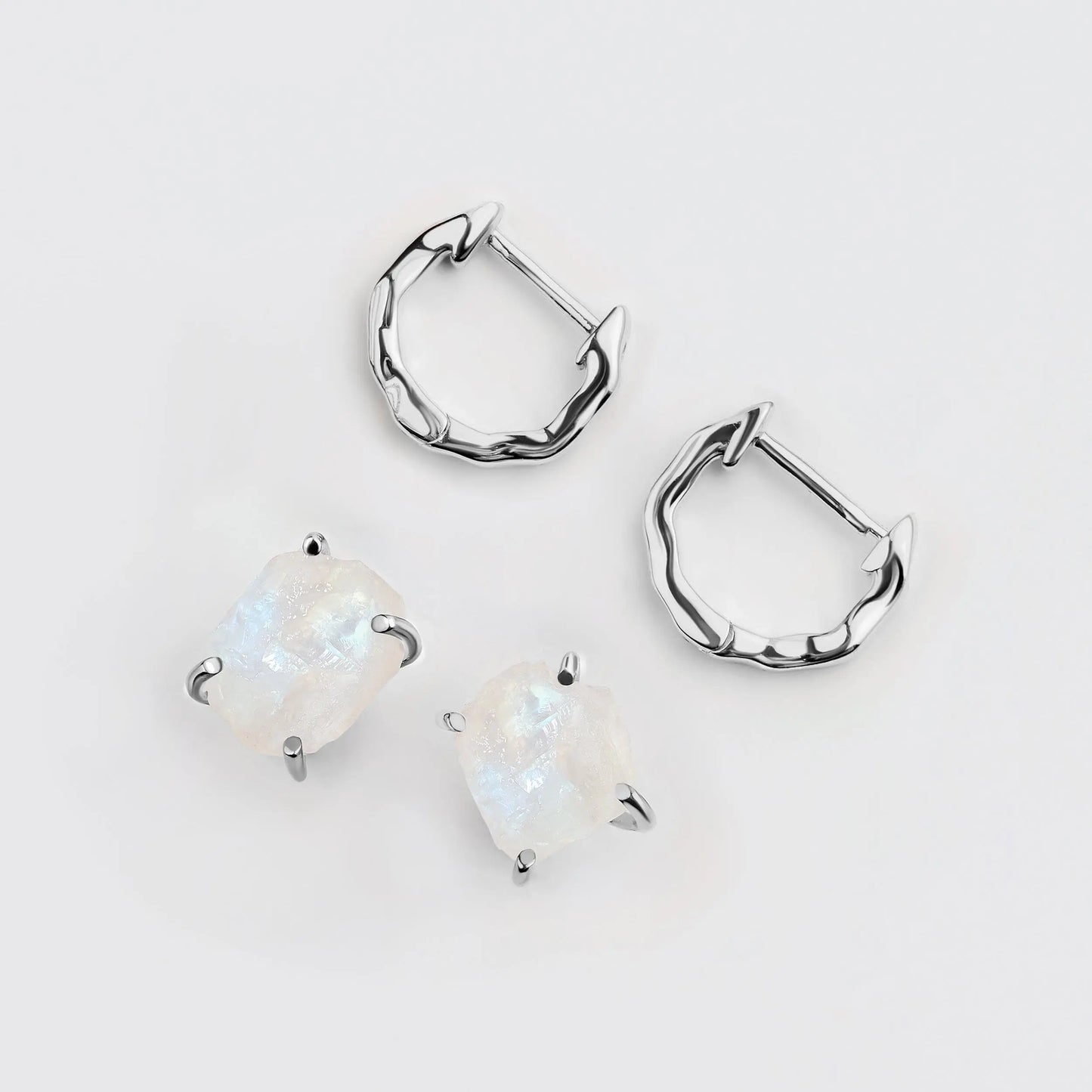 Raw Moonstone Hoop Earring Set - Pure Power Moon Magic