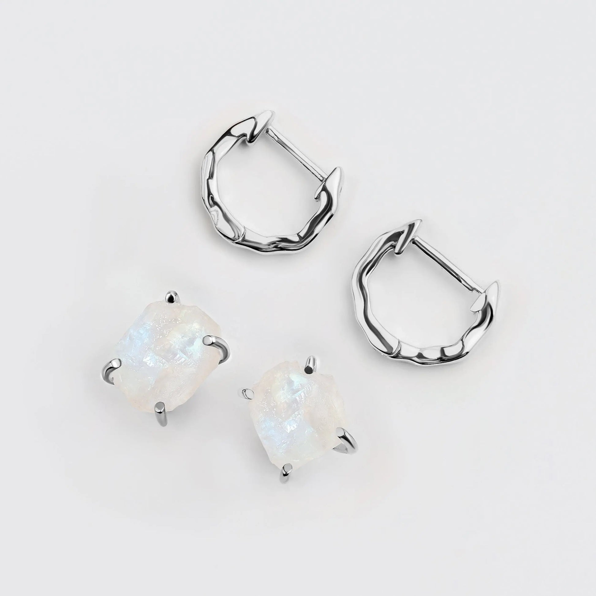 Raw Moonstone Hoop Earring Set - Pure Power Moon Magic