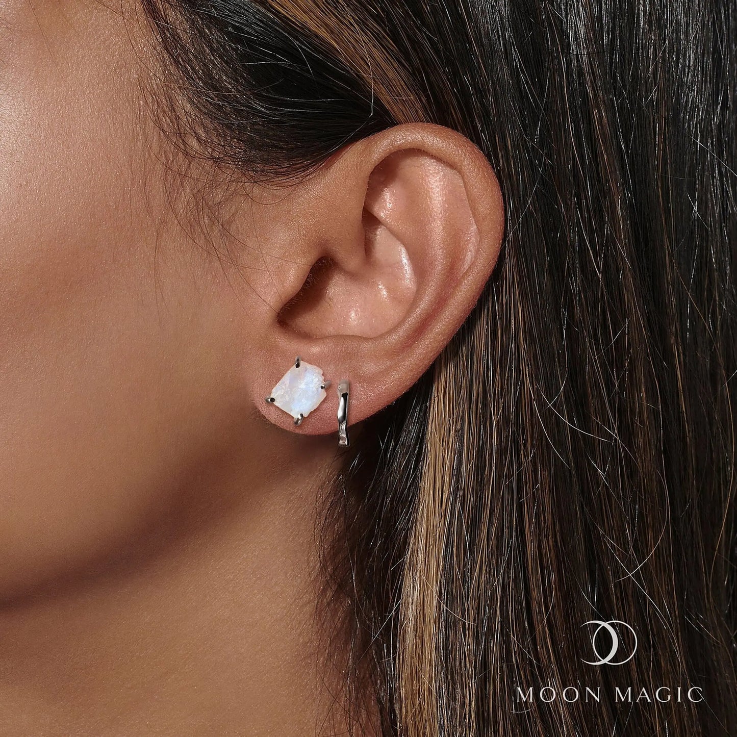Raw Moonstone Hoop Earring Set - Pure Power Moon Magic