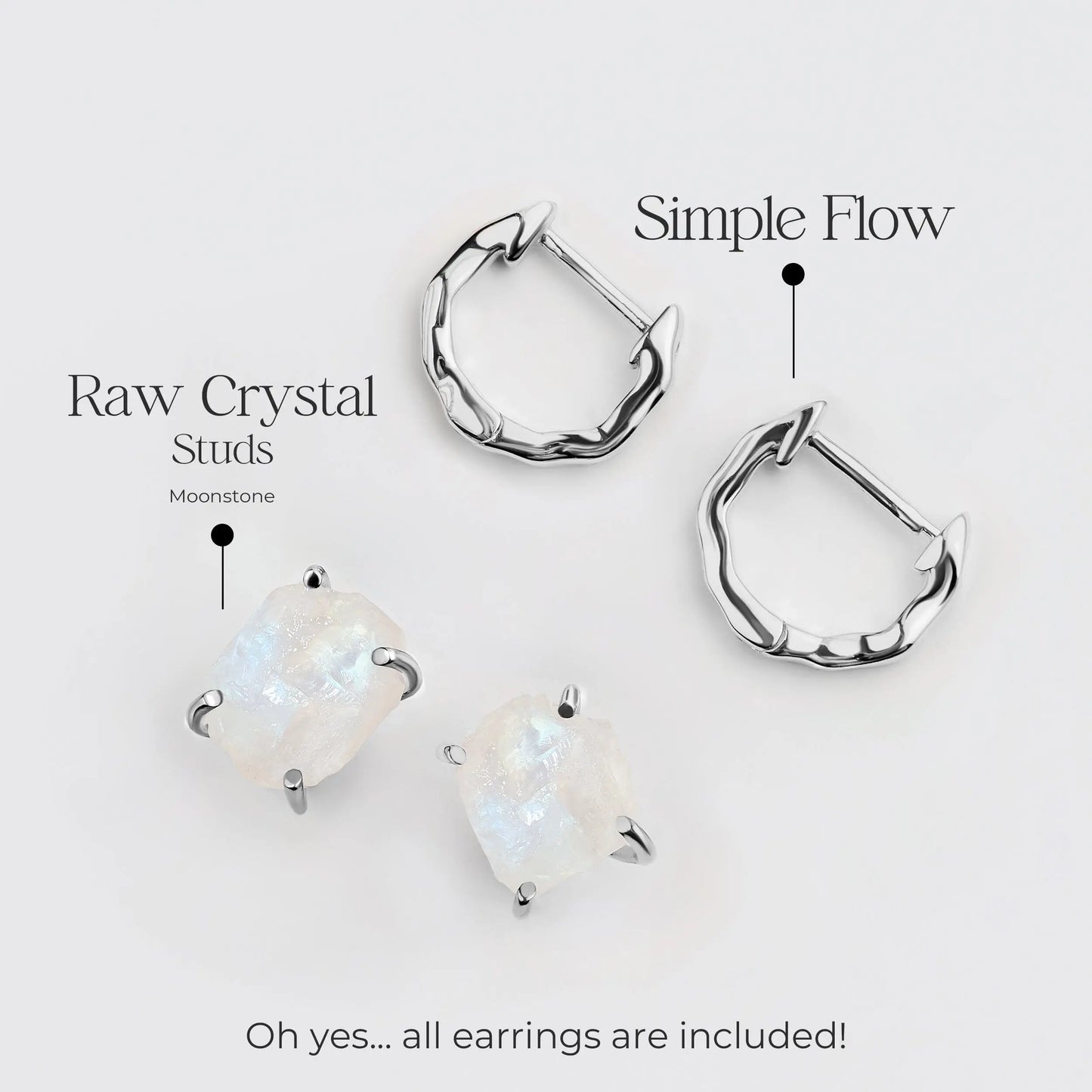 Raw Moonstone Hoop Earring Set - Pure Power Moon Magic