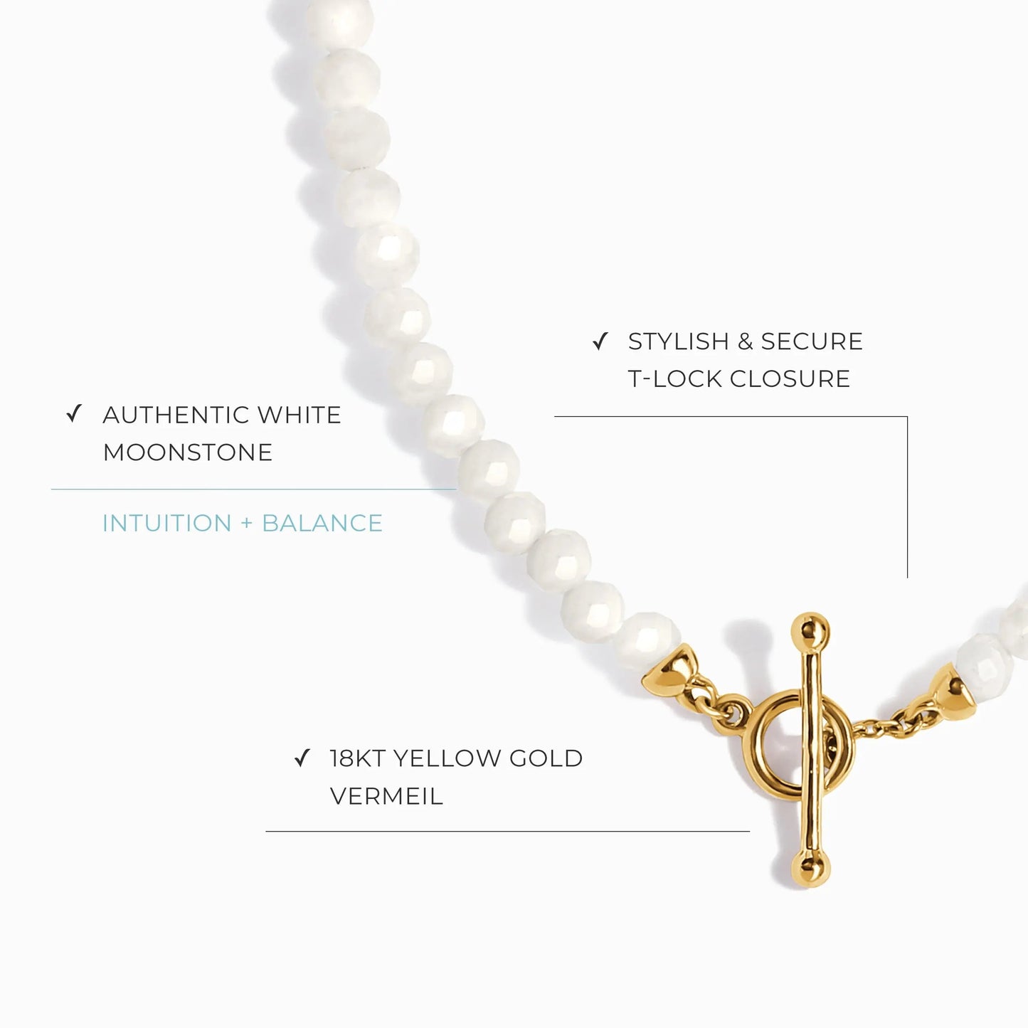 White Moonstone T-Lock Beads Necklace - Raise Your Vibrations Moon Magic