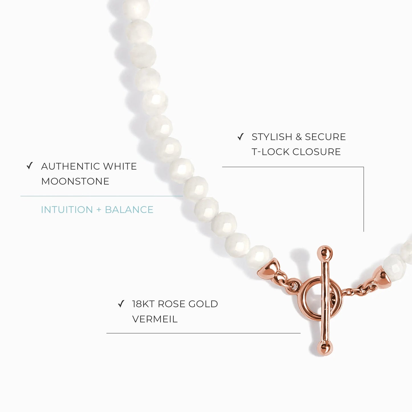 White Moonstone T-Lock Beads Necklace - Raise Your Vibrations Moon Magic