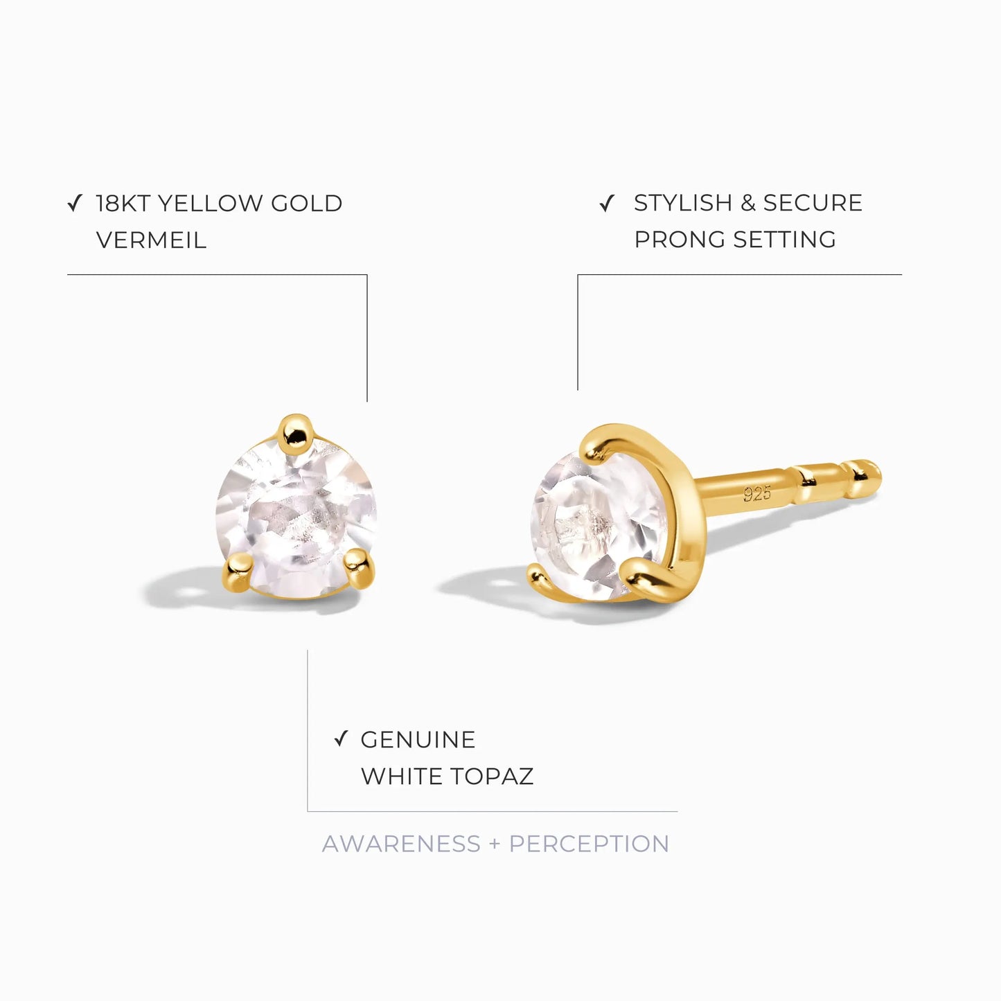 White Topaz Round Studs - April Birthstone Moon Magic