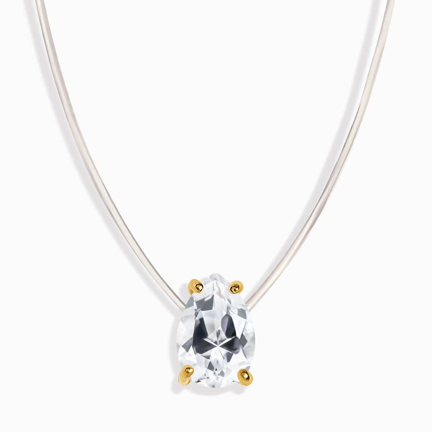 White Topaz Necklace Floating Sway - April Birthstone Moon Magic