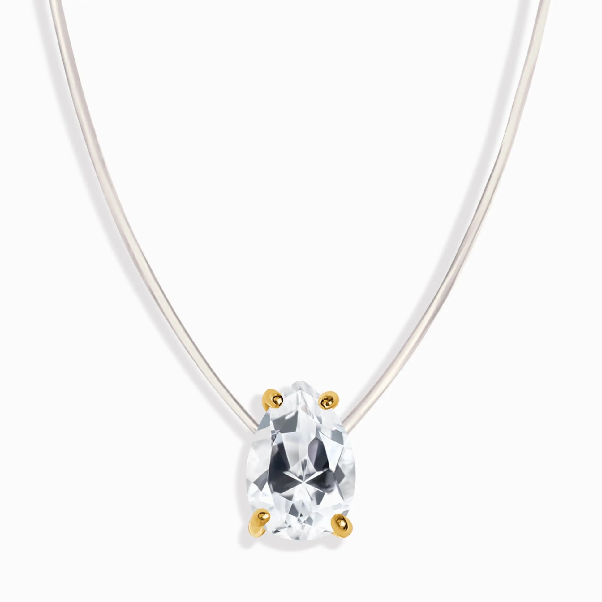 White Topaz Necklace Floating Sway - April Birthstone Moon Magic