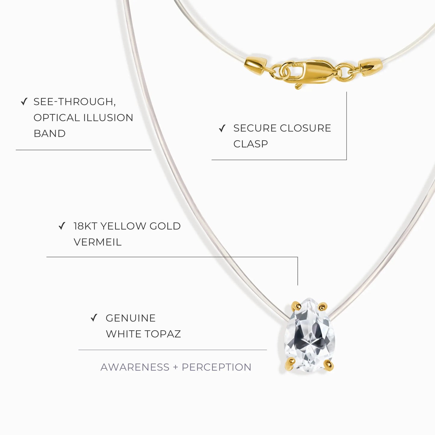 White Topaz Necklace Floating Sway - April Birthstone Moon Magic