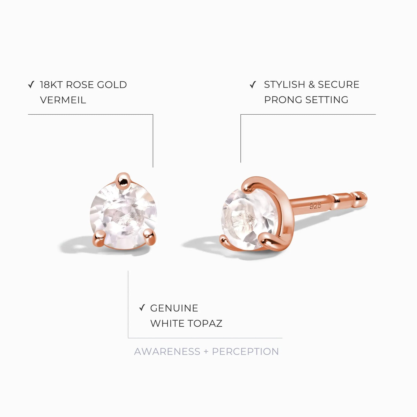 White Topaz Round Studs - April Birthstone Moon Magic