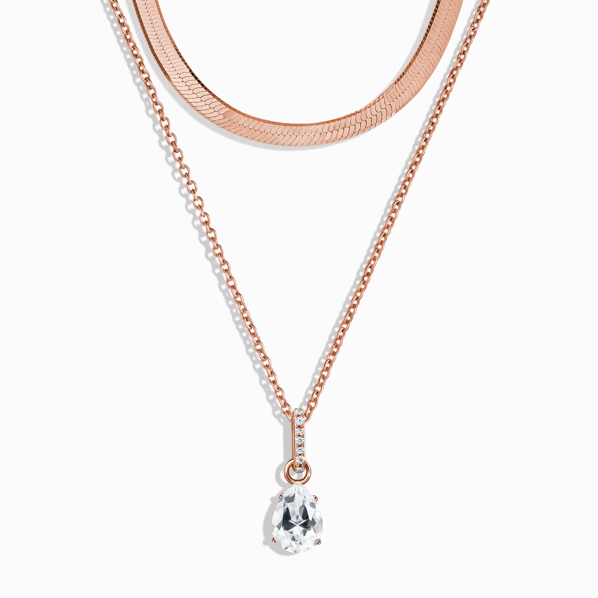 White Topaz Birthstone Sway Necklace & Herringbone Chain Moon Magic