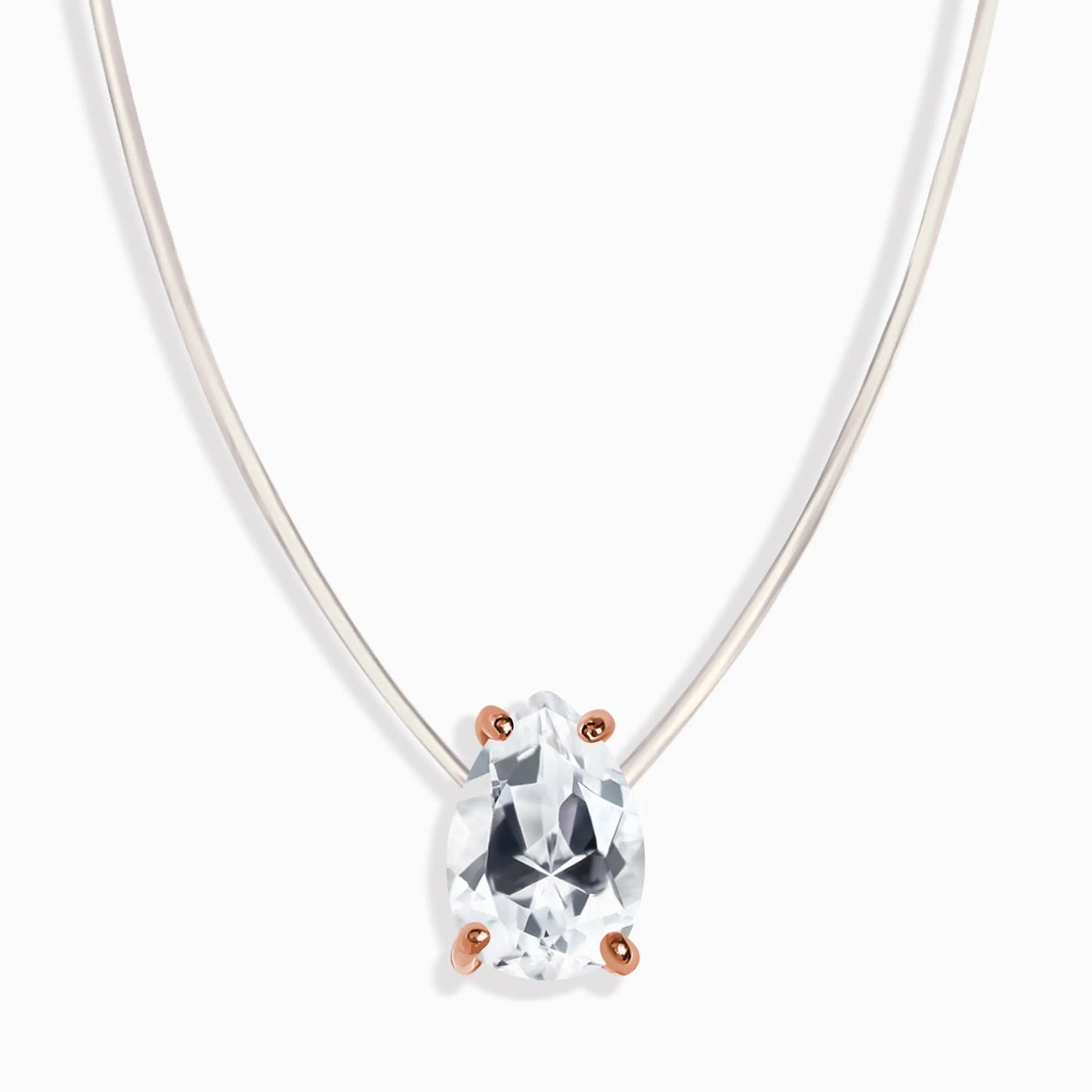 White Topaz Necklace Floating Sway - April Birthstone Moon Magic