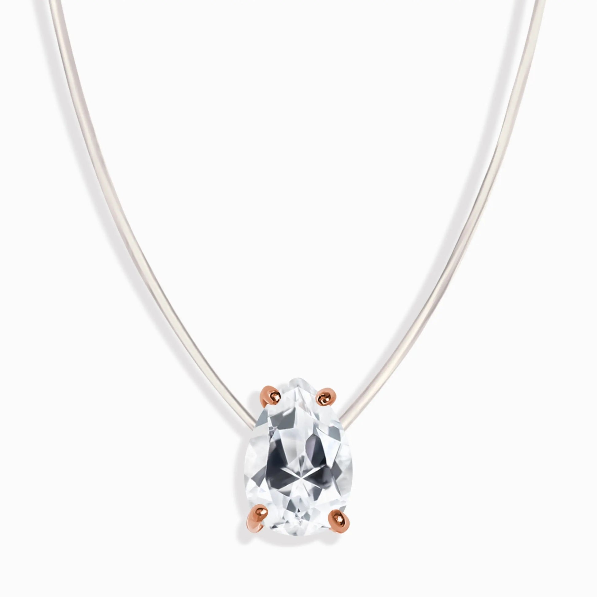 White Topaz Necklace Floating Sway - April Birthstone Moon Magic