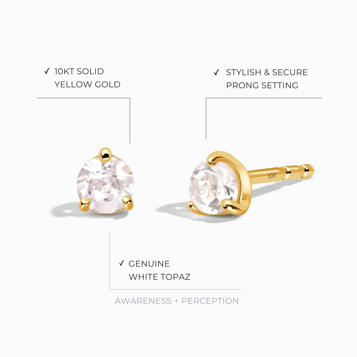 White Topaz Round Studs - April Birthstone Moon Magic