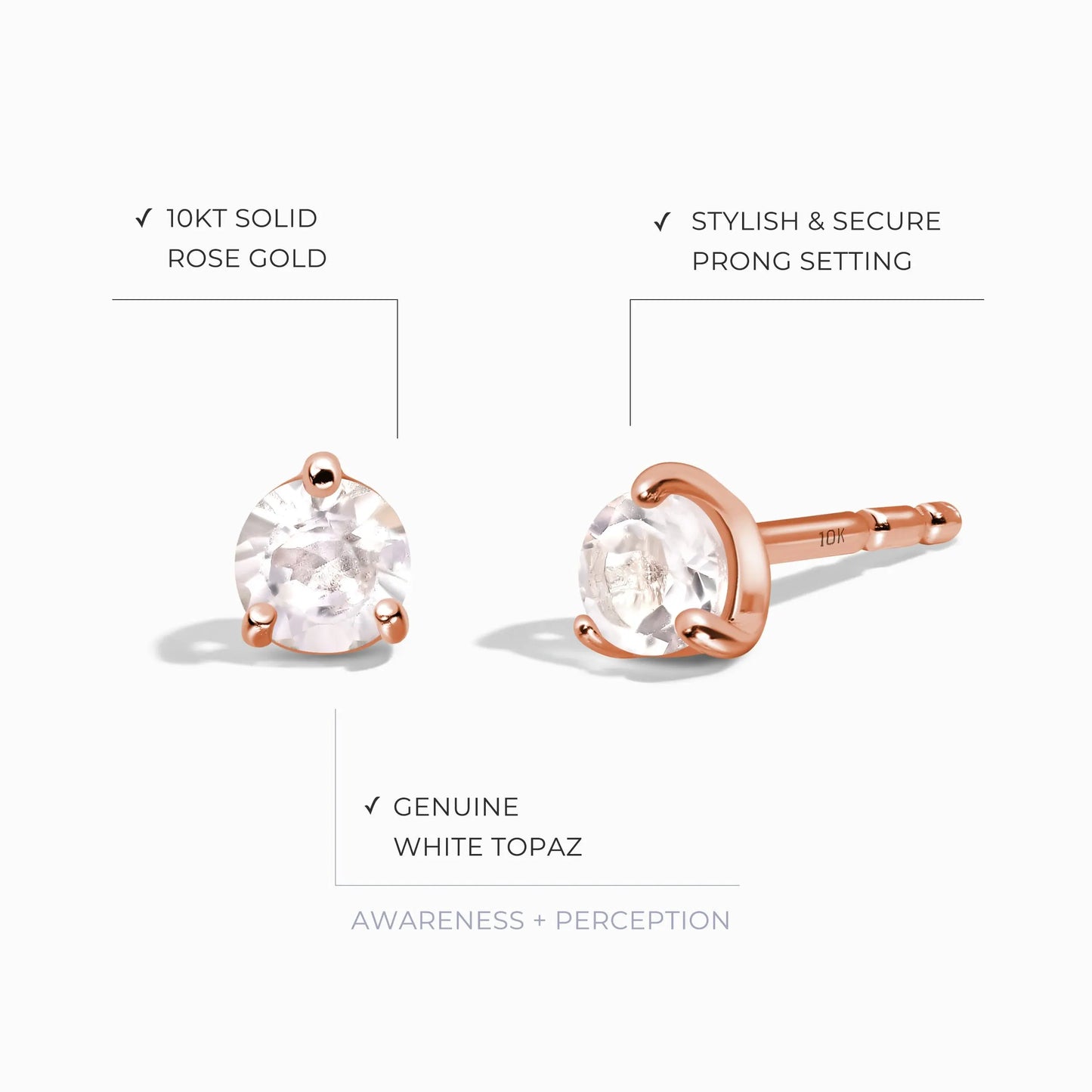 White Topaz Round Studs - April Birthstone Moon Magic