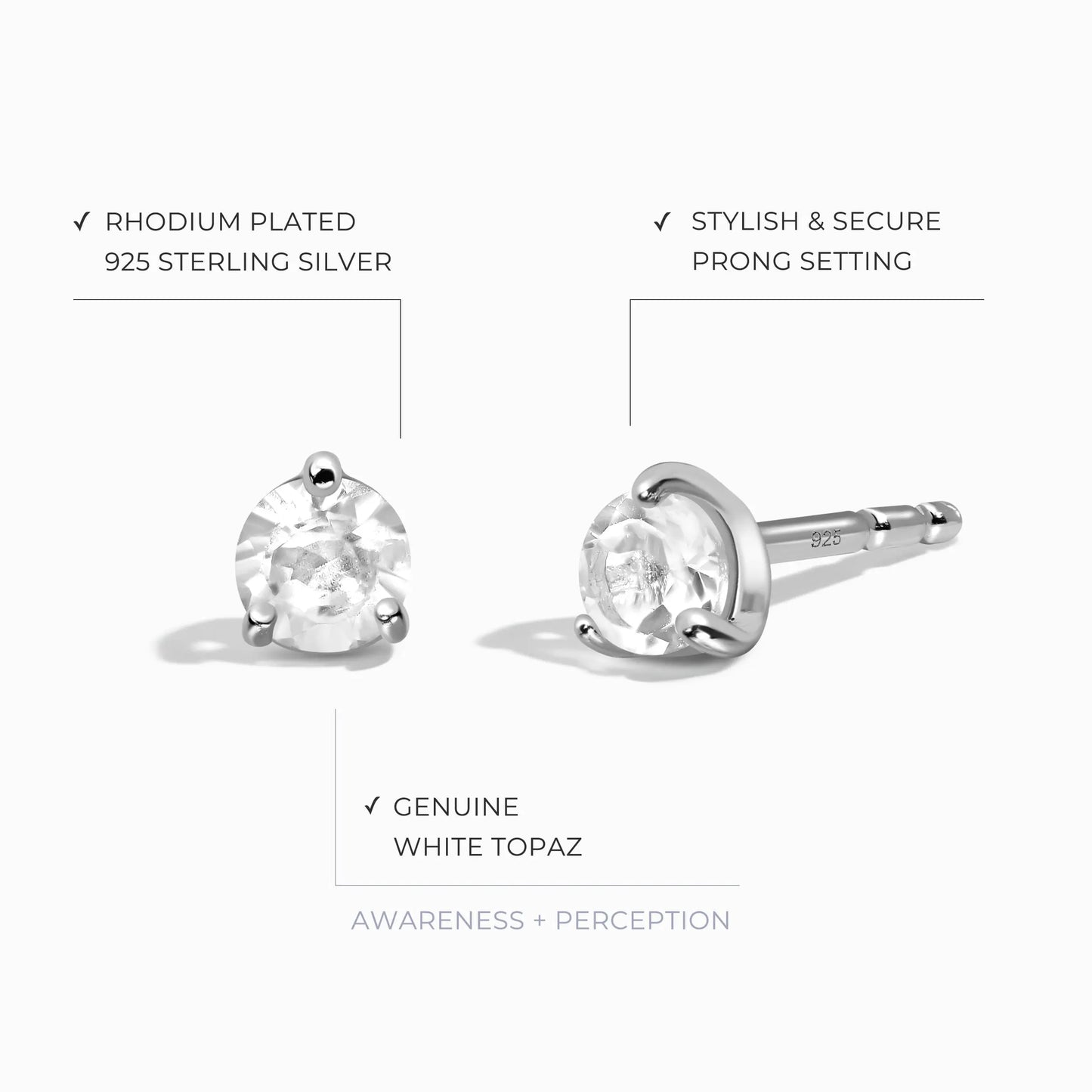 White Topaz Round Studs - April Birthstone Moon Magic