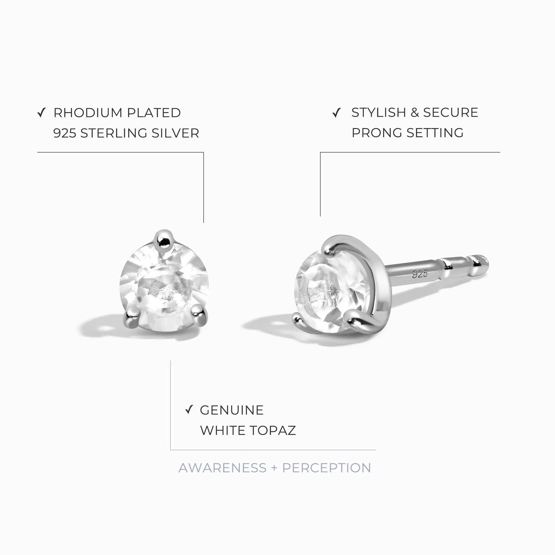 White Topaz Round Studs - April Birthstone Moon Magic
